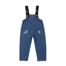 Детский комбинезон для маленьких девочек комбинезон для мальчиков комбинезон Hole Джинсовые штаны джинсы наряд с подтяжками детская одежда От 2 до 7 лет