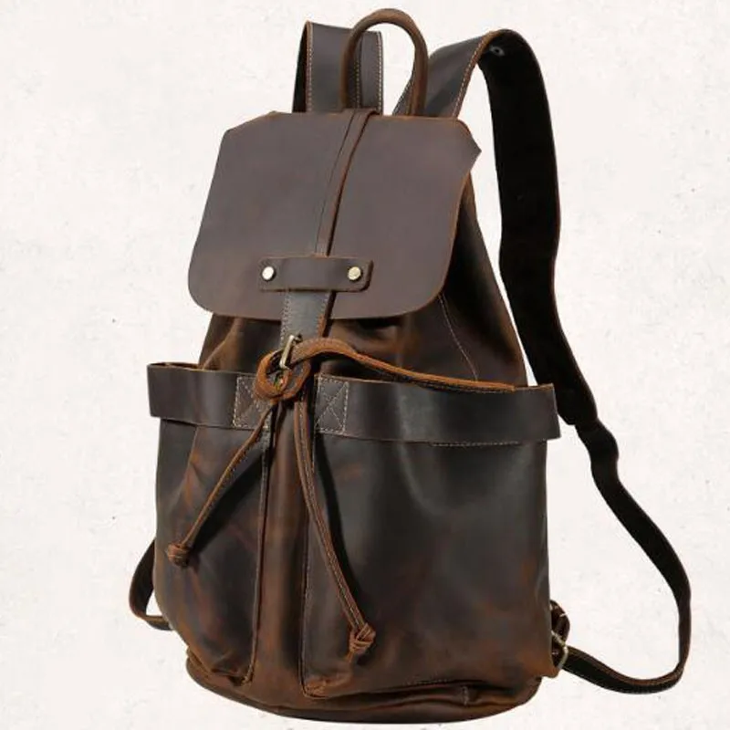 

Brand Designer Men Genuine Leather Backpack Crazy Horse Vintage Daypack Multi Pocket Casual Rucksack Vintage Handmade Tote Bolsa
