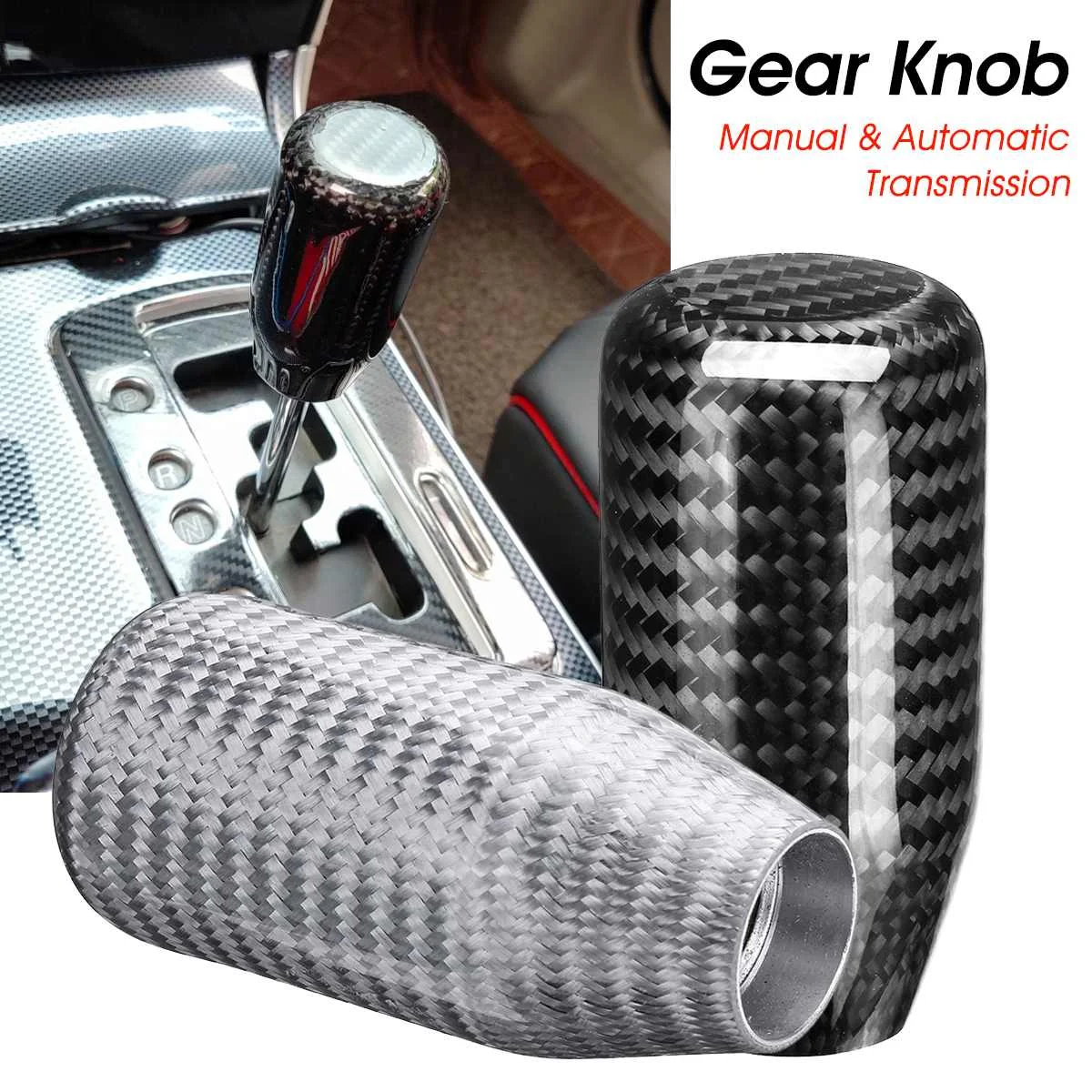 

Universal Gear Shift Knob Carbon Fiber Manual Transmission Gear Shift Shifter Knob with 3 Adaptors