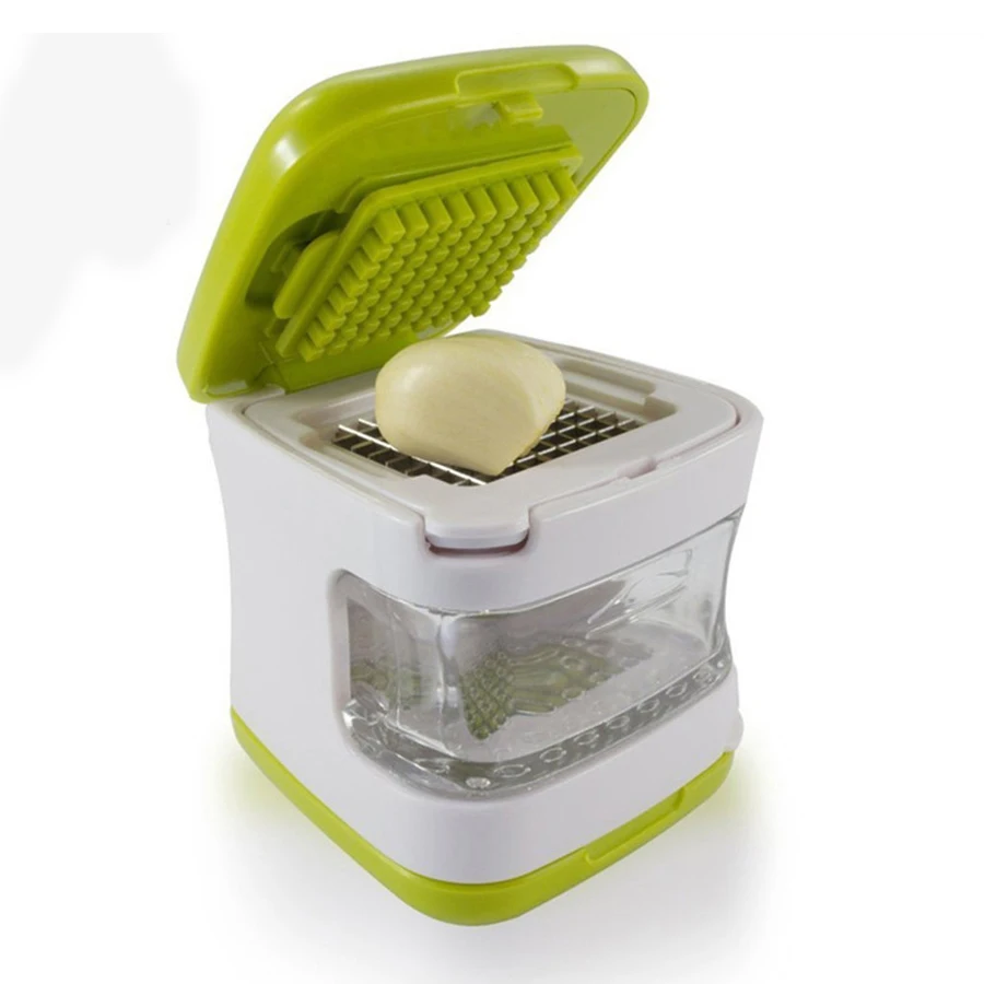 

Garlic Press Very Sharp Stainless Steel Blades Inbuilt Clear Plastic Tray Kitchen Tools Accessories Cuisine Gadgets