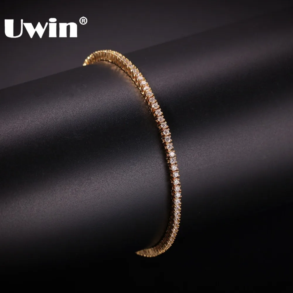 UWIN 2mm جولة قص مايكرو سوار للتنس بلينغ بلينغ مكعب زركونيا الأزياء الهيب هوب الرجال النساء أساور مجوهرات