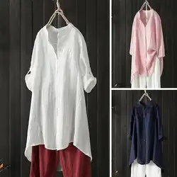 Плюс размеры для женщин блузка Осень 2019 г. ZANZEA s Стенд Colloar рубашка повседневное Blusa Feminina элегантный цветочный Вышивка Топ Blusas