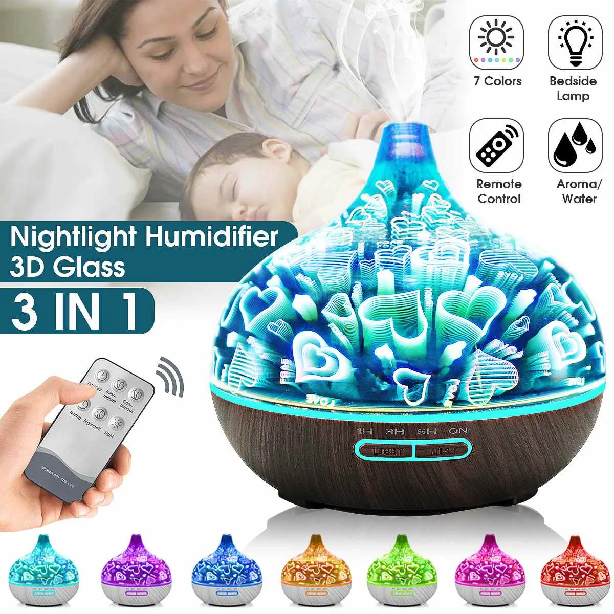 3D Glass Aromatherapy Diffuser Ultrasonic Air Humidifier for Home 7