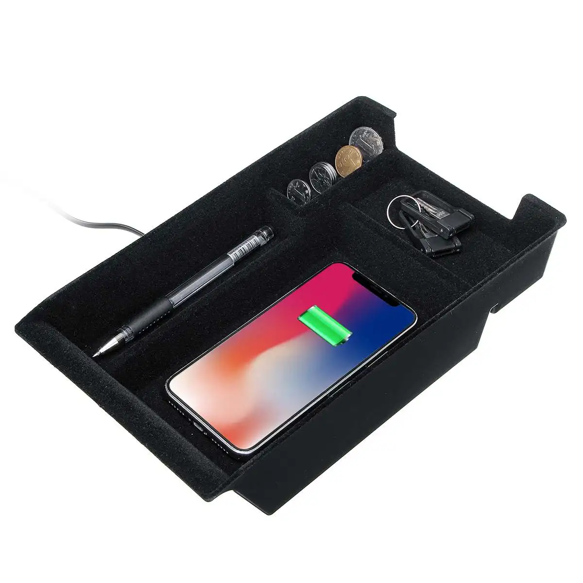 ABS Plastic and Flocking Phone Wireless Charging Central Armrest Storage Box For BMW X5 X6 F15 F16 2014 2015 2016 2017 2018 LHD