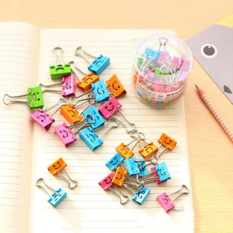 

40pcs 19mm Small Smile Face Metal Binder Clips Paper Holder Office School Accessories Notes Letter Paper School Supplies
