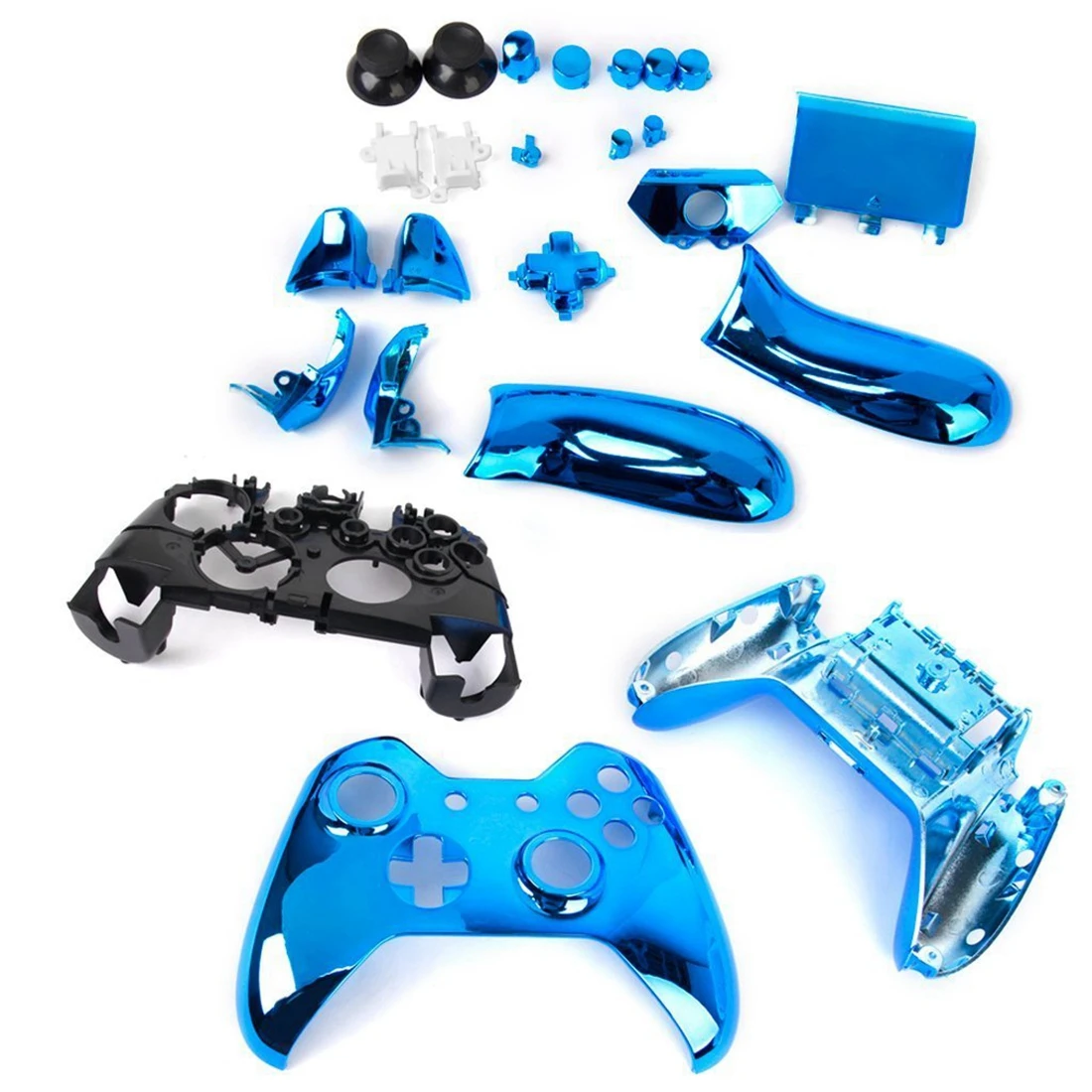 

Metal-Plated Solid Case Case Replacement Parts Set for Xbox One Wireless Controller - Blue
