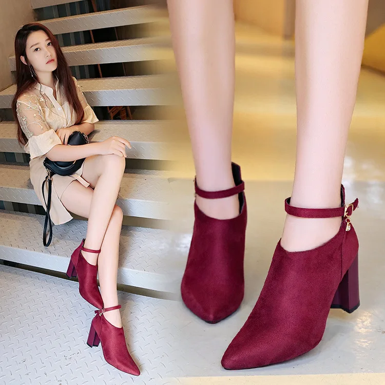 

Boots Woman 2018 Autumn New Pattern Women's Sharp Martin All-match Boots Belt Rough Buckle With High With Bare Boots Tide