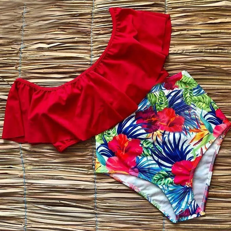 

Seazea High Waist Swimsuit Ruffle Swimwear Floral Print Bikinis Female Bodysuit Women Beachwear 2019 New Bathing Suit
