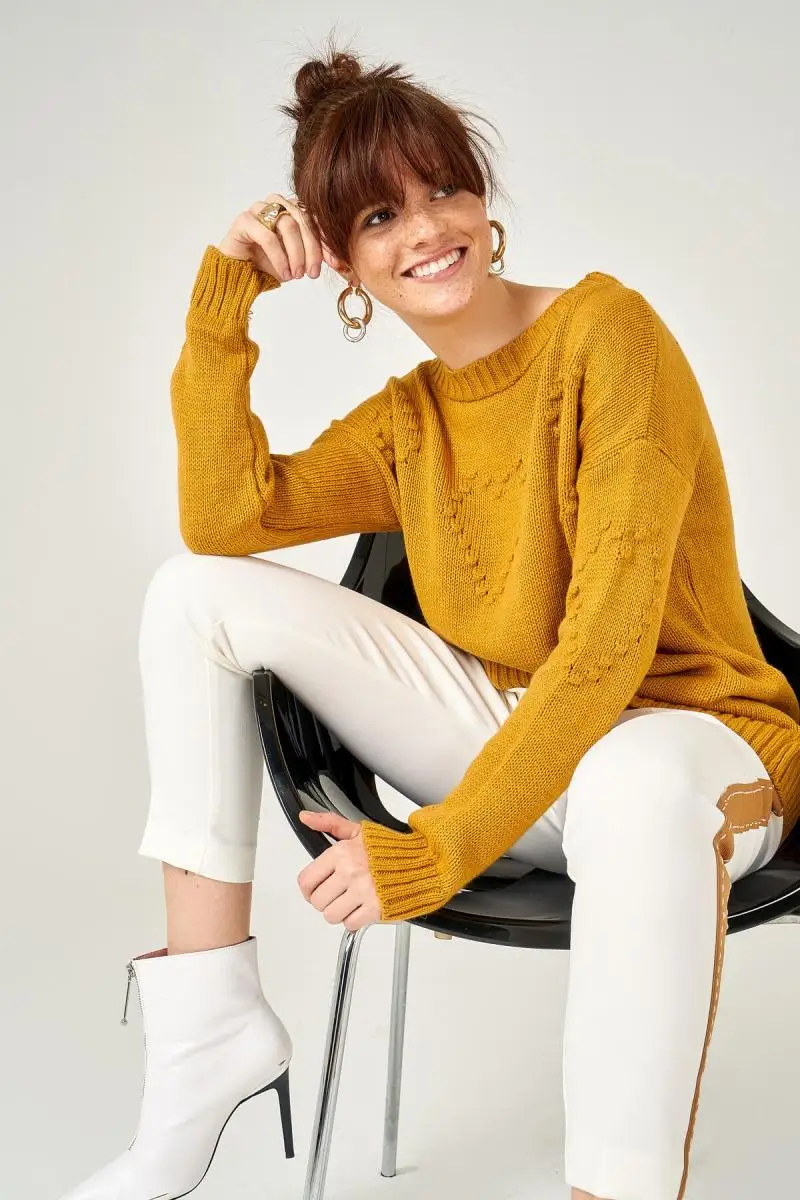 Boutiquen Women Mustard Fronting Heart Sweater MM-24 |