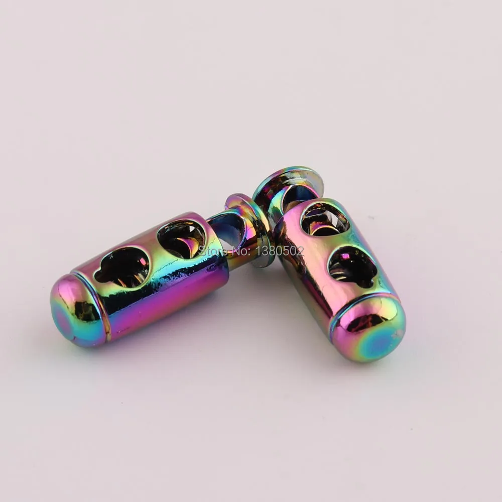 

10pcs/lot Rainbow color Alloy Double Barrel Cord Lock Metal top Quality Paracord Toggle Cord Locks for backpack Garment