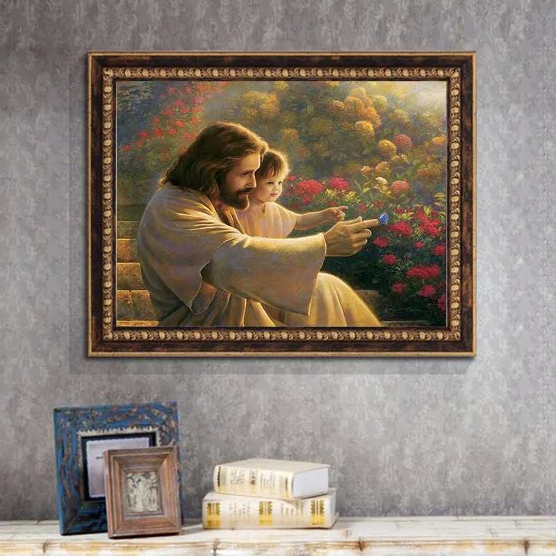 DIY Diamond Painting Bible God With Children Cross Stitch Mosaic