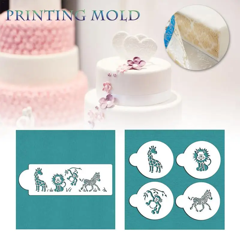 

Plastic Fondant Cake Decorating Tools Zoo Animal Cake Mold Lion Monkey Zebra Giraffe Pattern Print Hollow Mould Kitchen Bakeware