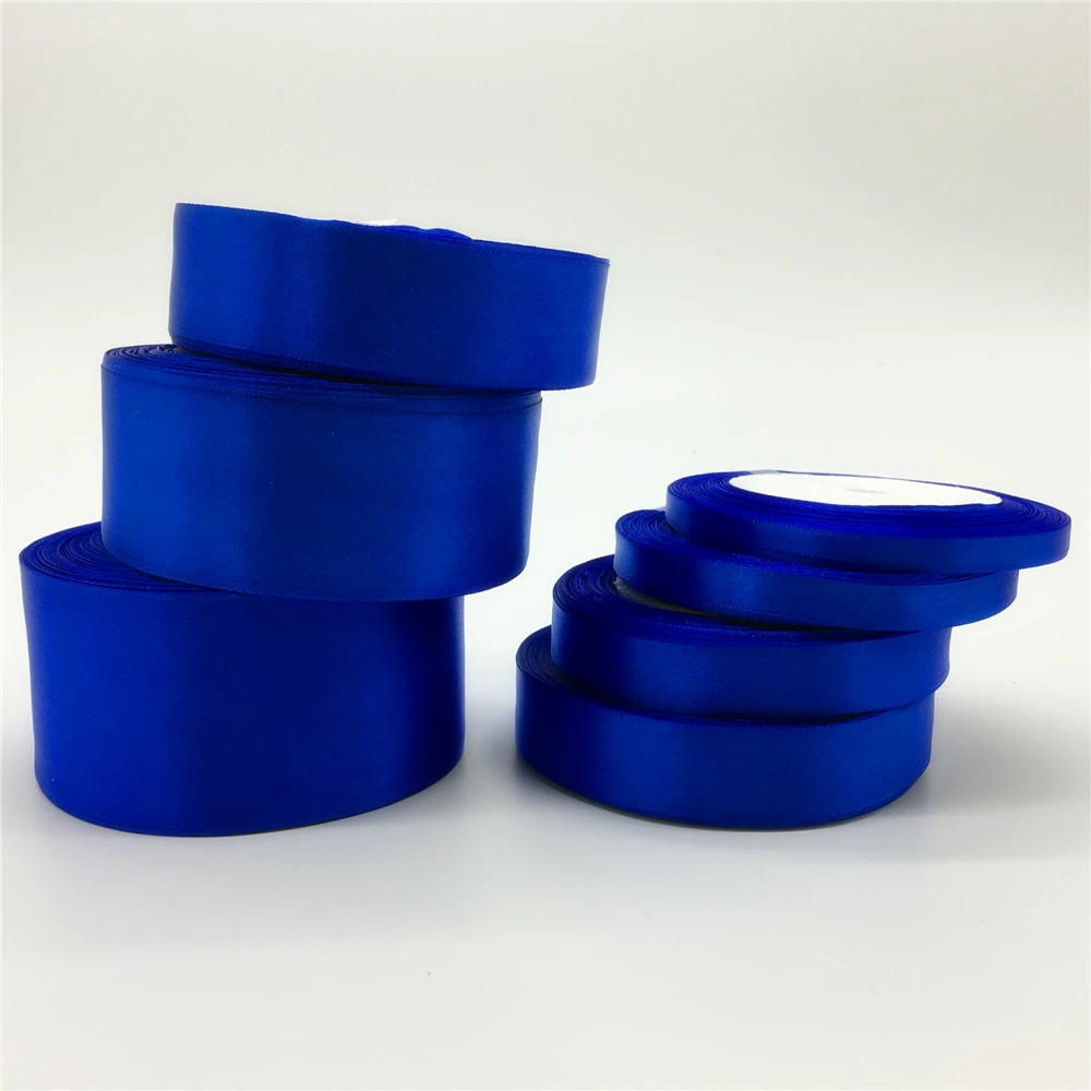 6mm 10mm 15mm 20mm 25mm 38mm 50mm Blue Silk Satin Ribbon Bow Wedding Party Decoration Invitation Card Gift Packing 1Roll 25yds