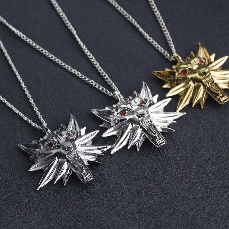 

New The Witcher 3 Necklace Men Jewelry Long Necklaces Big Wolf Head Necklace Pendant Chain Personalized Gold Necklaces Christmas