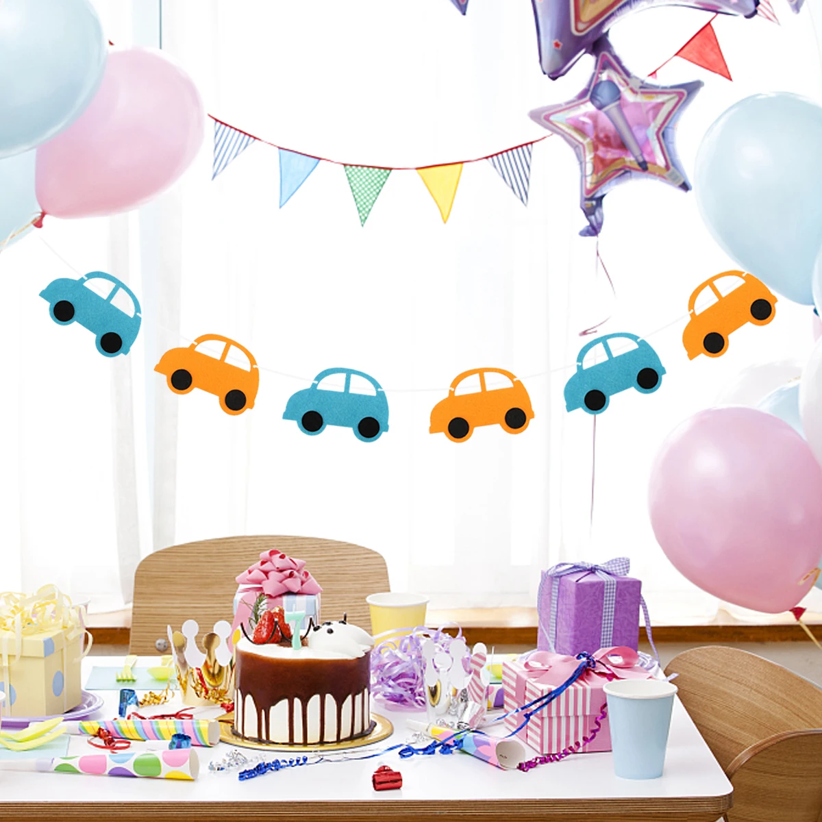 

3M Cute Non-woven Cartoon Car Flag Creative Garland Banner Birthday Party Room Decoration Supplies