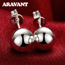 925 argent 8MM perle boucle d'oreille femmes lisse boule ronde boucles d'oreilles mode argent bijoux