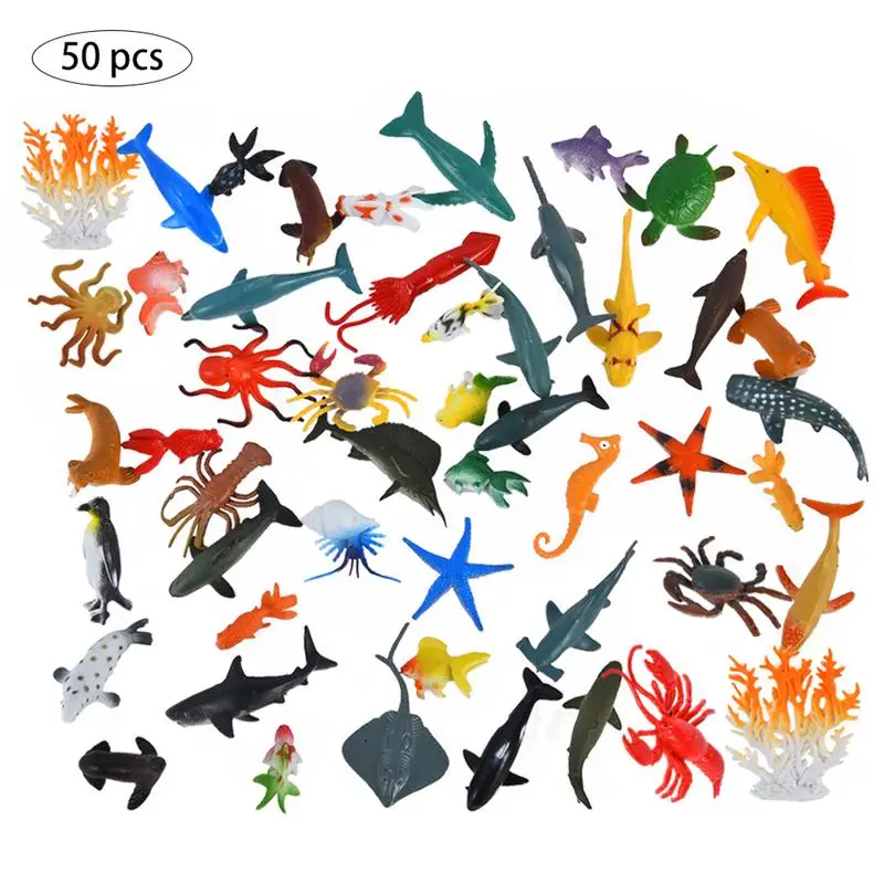 

50Pcs Ocean Sea Animal Assorted Mini Vinyl Plastic Animal Toy Set Realistic Sea Life Figure Educational Bath Toy for Children
