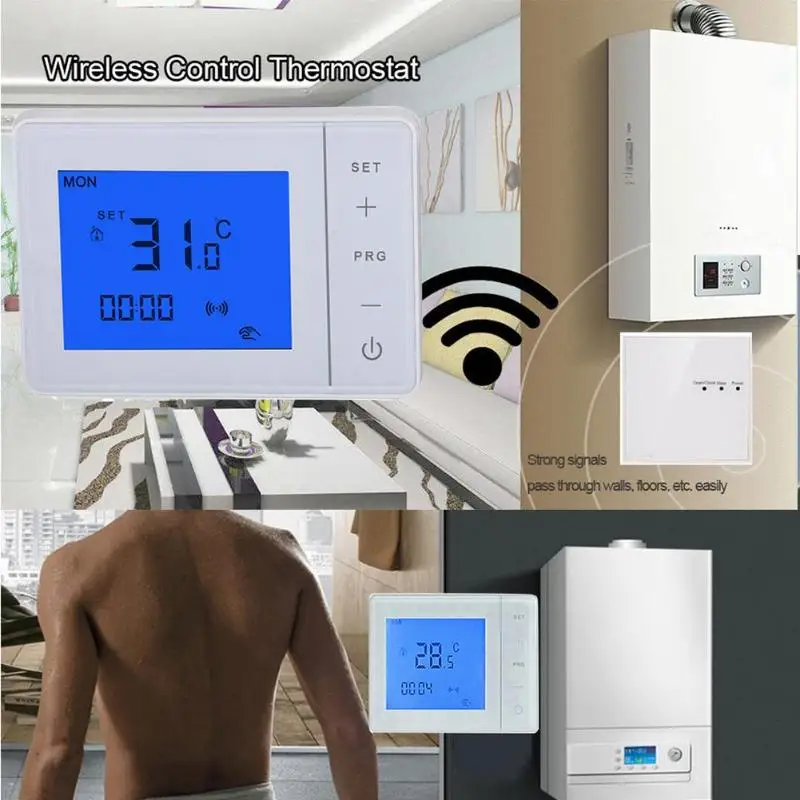 

433MHZ Wireless Electric Heating Temperature Controller Remote Control Smart LCD Programmable Thermostat Touch Digital Display