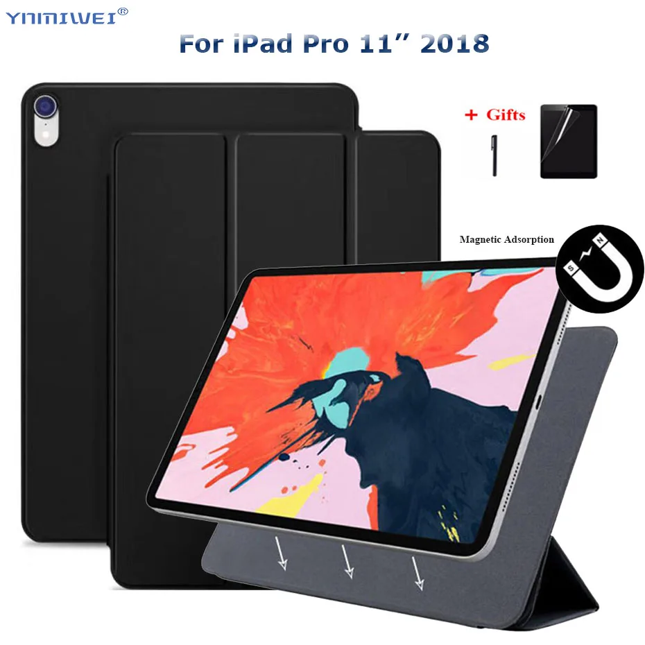 

For iPad Pro 11 Case Magnet Smart Cover For new iPad Pro 2018 11'' Ultra thin Tri-Fold Stand Case Support Attach Charge +Films