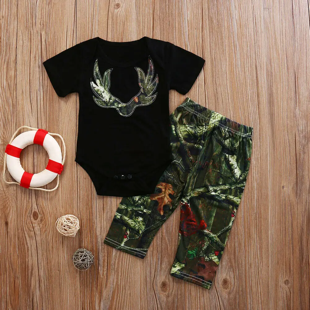 

Pudcoco Baby Boy Set 0-3Y 2PCS Toddler Baby Boys Summer Tops Romper Camouflage Pants Outfits Set Clothes