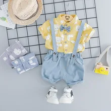 Летняя модная одежда для маленьких мальчиков футболка с рисунком медведя для малышей, шорты комбинезон комплект из 2 предметов, детская одежда, детские спортивные костюмы