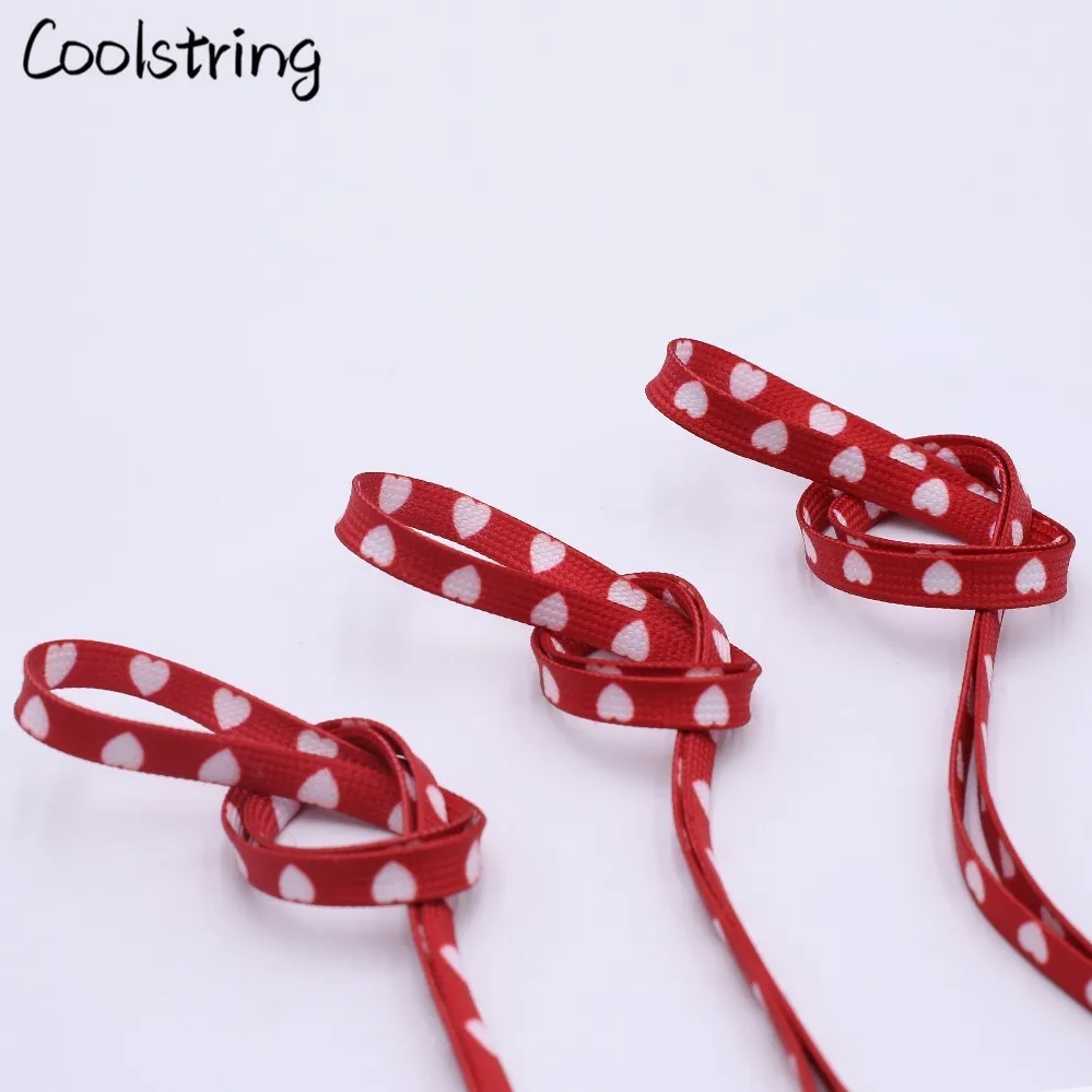 Coolstring Digital Print Sublimated Shoelaces Flat Printed Red White Heart Boot Laces Heat Transfer Latchet For Flats Sneakers