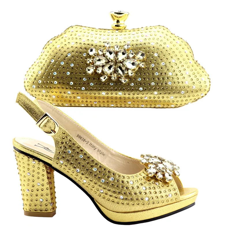 

New GOLD Color Shoes and Bag Set African Sets 2019 Shoes and Bags To Match African Shoe and Bag Set for Evening Party Wedding