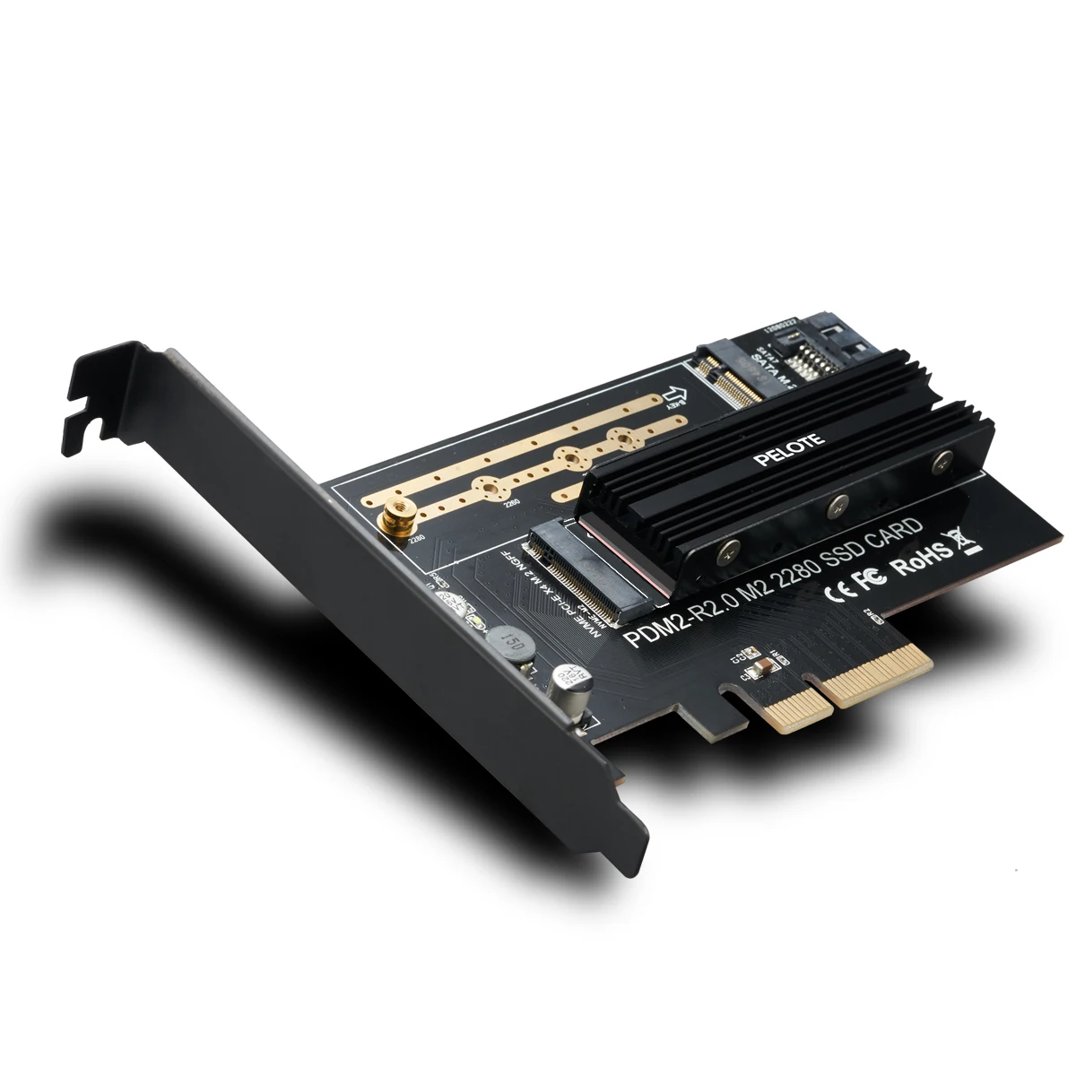 

Dual Port NGFF M.2 B + M Key SSD to PCI-E 4X Adapter Card with Aluminum Heatsink M.2 SSD NVME (m Key) or SATA (b Key) to PCI-e 3