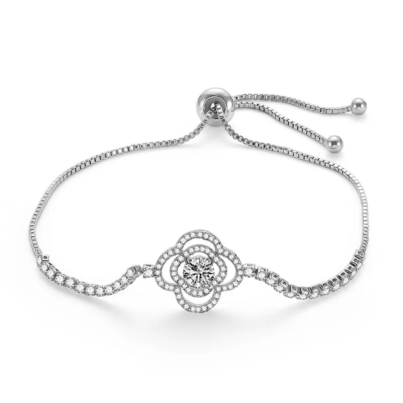 

crystal Zircon Adjustable clover Bracelet For Women Silver Color Shape Bracelets Fashion Personality Jewelry big stone bracelet