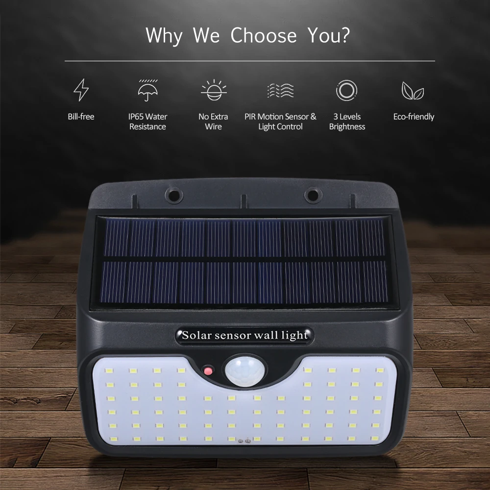 solar light outdoors 12W 64 LED Solar Powered Energy Wall Lamp Adopted