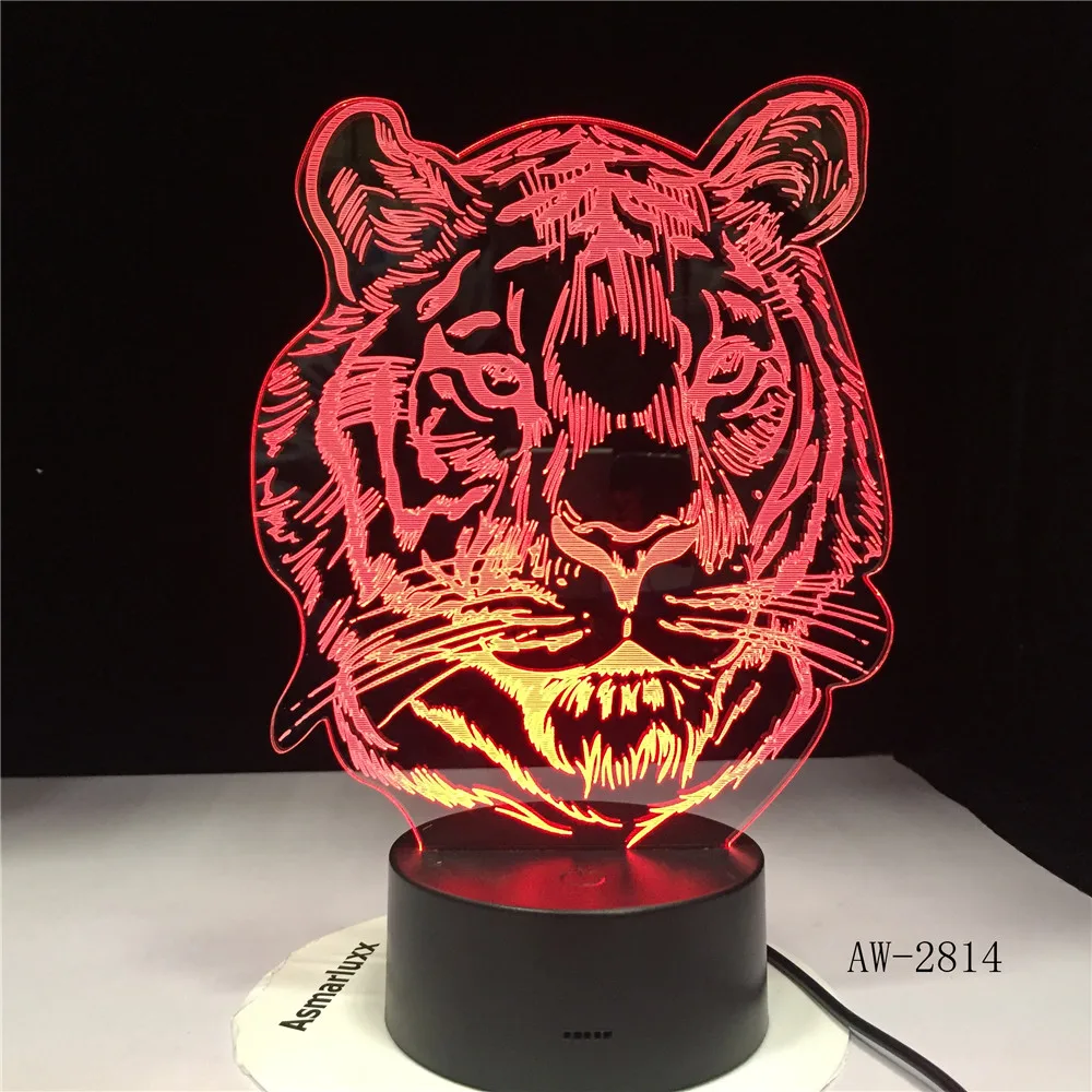 Childlike Новый тигр голова мультфильм 3D LED RGB ночник 7 цветов Изменение USB настольная
