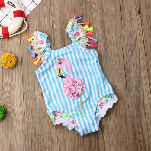 Toddler Kids Baby Girls Striped Flamingo Bikini Swimwear Swimsuit Bathing Beach Kid Girl Swimwear