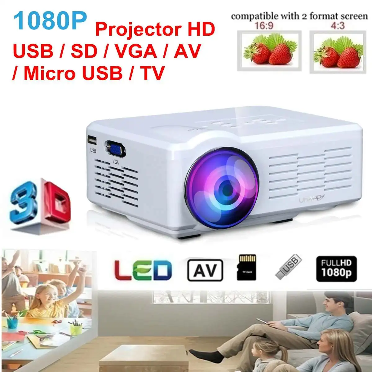 

projector U35 LED MINI projector USB / SD / VGA / HDMI / AV LED Portable HD Beamer for Home Cinema