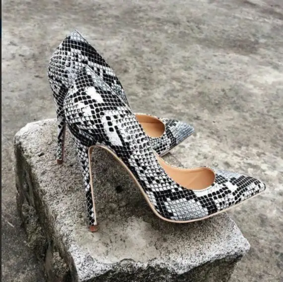 

Snake Leather High Heels Weeding Shoes For Women 12cm Sexy Party Dress Pumps
