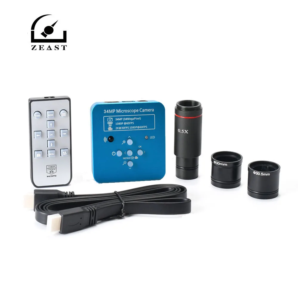 

34MP 2K 1080P 60FPS HDMI USB Digital Microscope Industrial Electronic Video Soldering Camera Magnifier with 0.5X C-Mount Adapter
