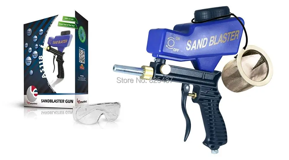 LEMATEC Sandblaster Gun Gravity Feed Media Blasting With Stainless Mesh