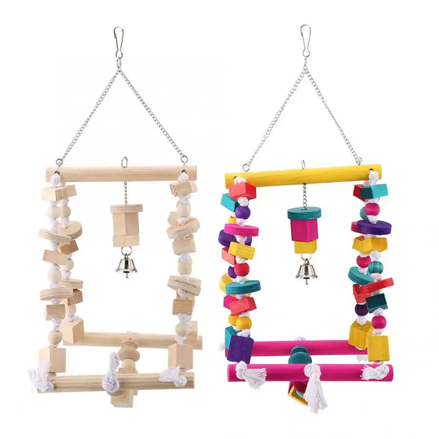 

Parrot Toy Bird Chewing Toys Hanging Wooden Swing Frame Parrot Playing Toy Bird Cage Accessories