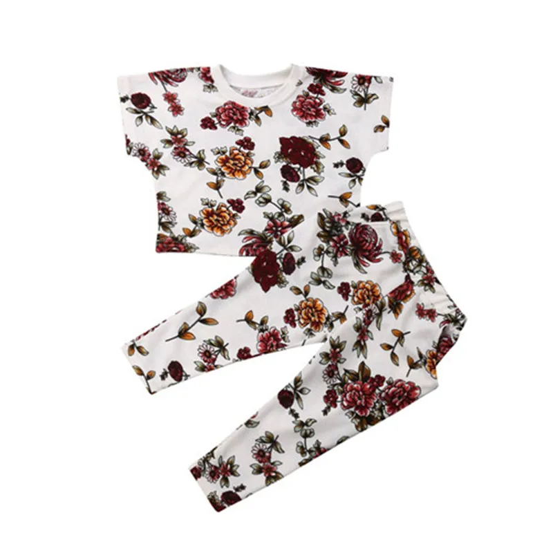 

2019 Fashion Toddler Baby Girl Floral/Dot Top Long Pants Loose Summer Outfits Set Clothes Toddler Girl Clothes Cotton O-neck