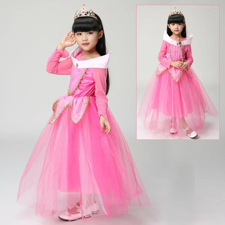 

2016 girl pink blue Aurora Princess Dress Children sleeping beauty Summer Carnival cosplay Dress Costume Party Princess