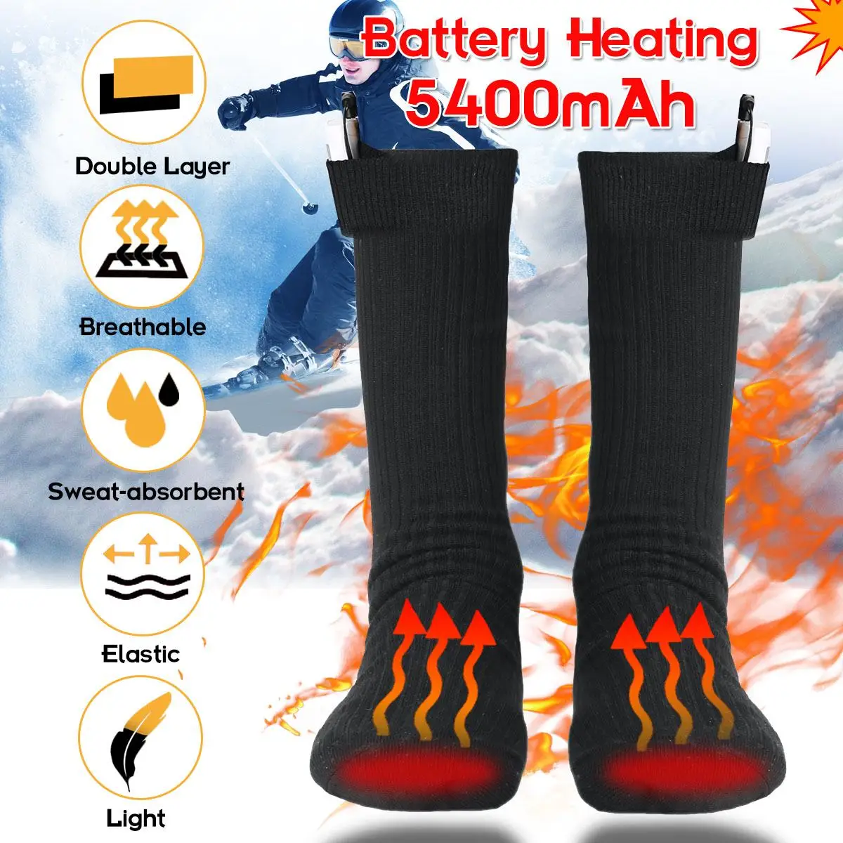 

3.7V 4500MAH Double-Layer Electric Heated Heating Socks Heated Instep Toe Socks Rechargable Battery Foot Warmer Boot Stockings
