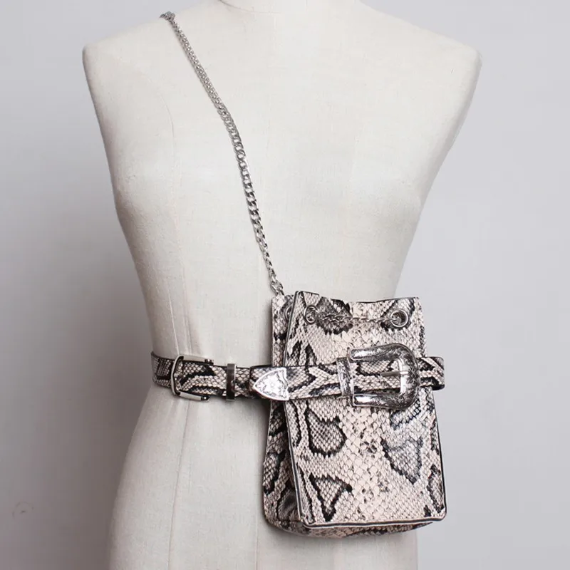 

[YaLee] New Spring Summer 2019 Fashion PU Leather Girdle Long Chain Snake Print Cellphone Bag Detachable Belts Women Y123
