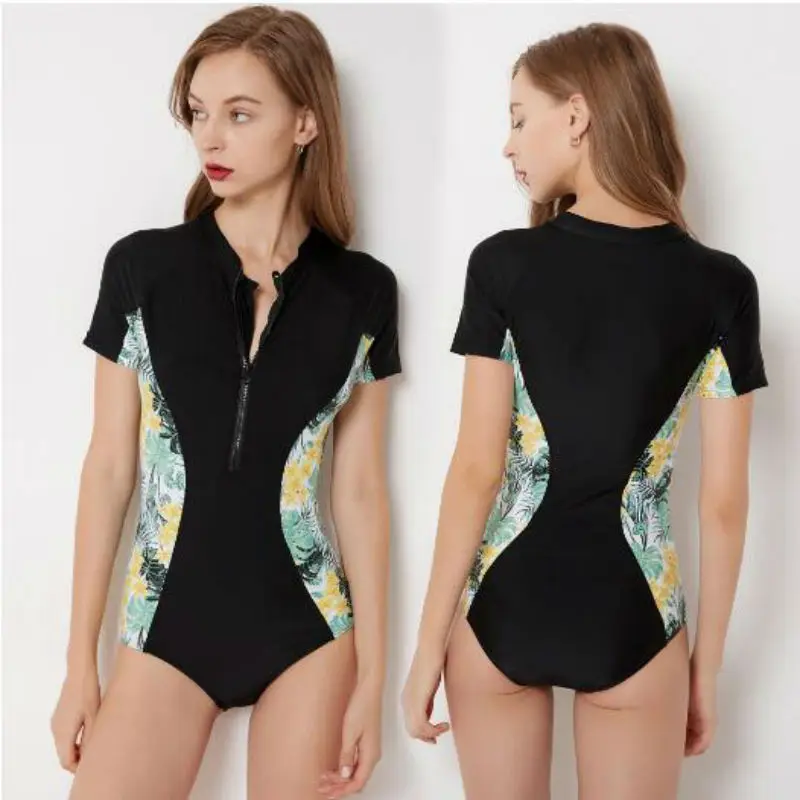

Sexy 2018 One piece Swimwear Swimsuit Women Short Sleeve Retro Swimsuit Jumpsuit stroj kapielowy One-piece Surfing Size XXL