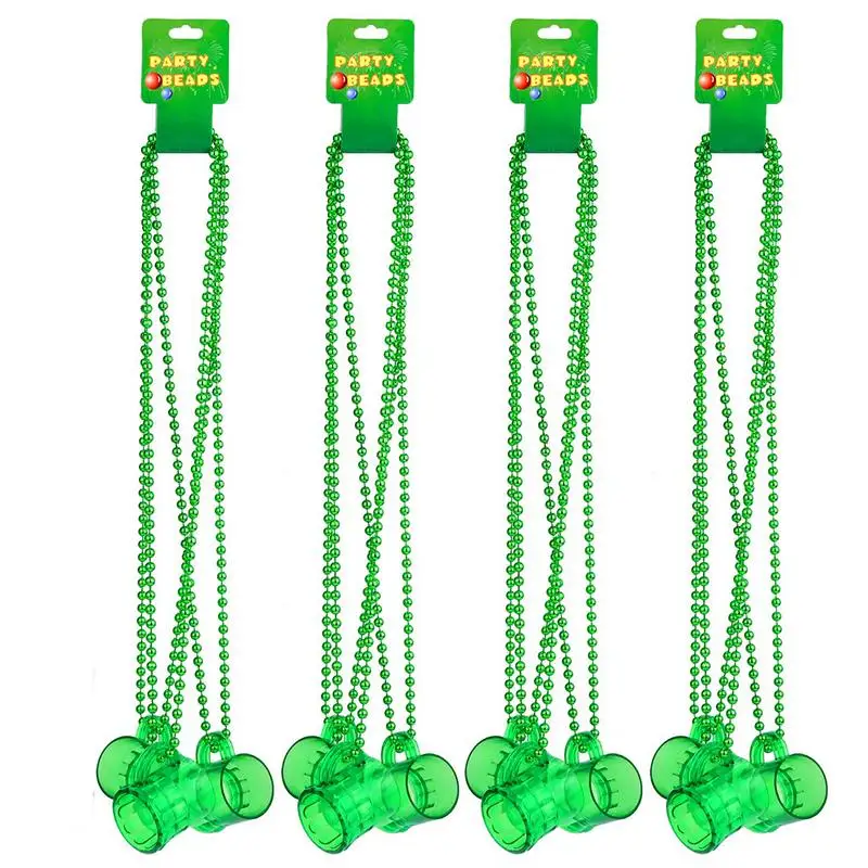 

Irish Festival Necklace Unisex Beaded Chain Cup Liqueur Plastic Carnival Mini Beer Beaded Chain Cup Necklace For Men Women 6pcs