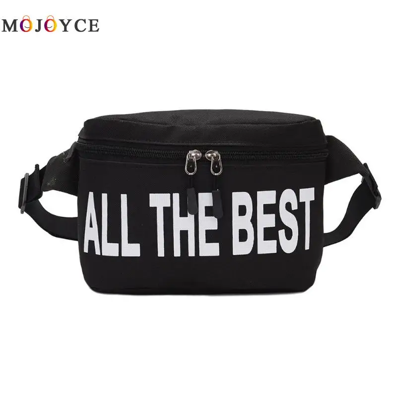 

Fashion Women Men Zipper Fanny Packs Unisex Letters "ALL THE BEST" Printed Oxford Waist Bag