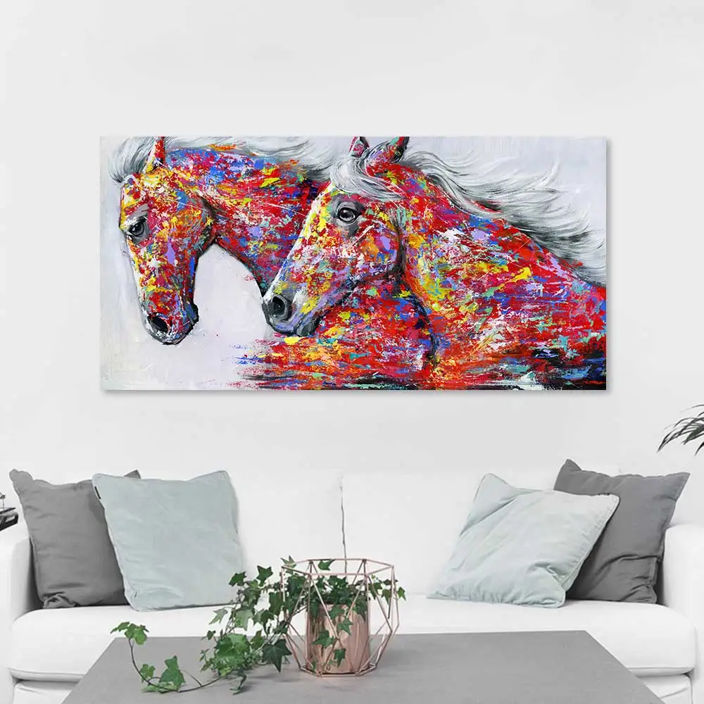 HDARTISAN Wall Art Picture Canvas Oil Painting Animal Print For Living Room Home Decor The Two Running Horse No Frame
