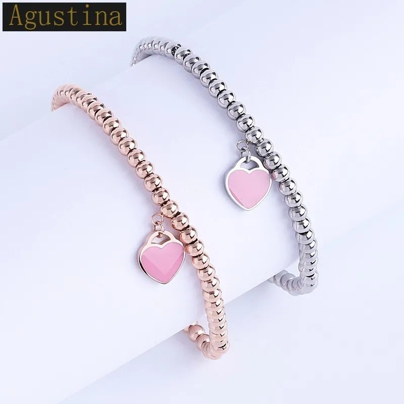 

Bracelets & Bangles stainless steel love pendant tiff Charm with love heart Bracelet For Women Pendant Beading Bracelet Brand