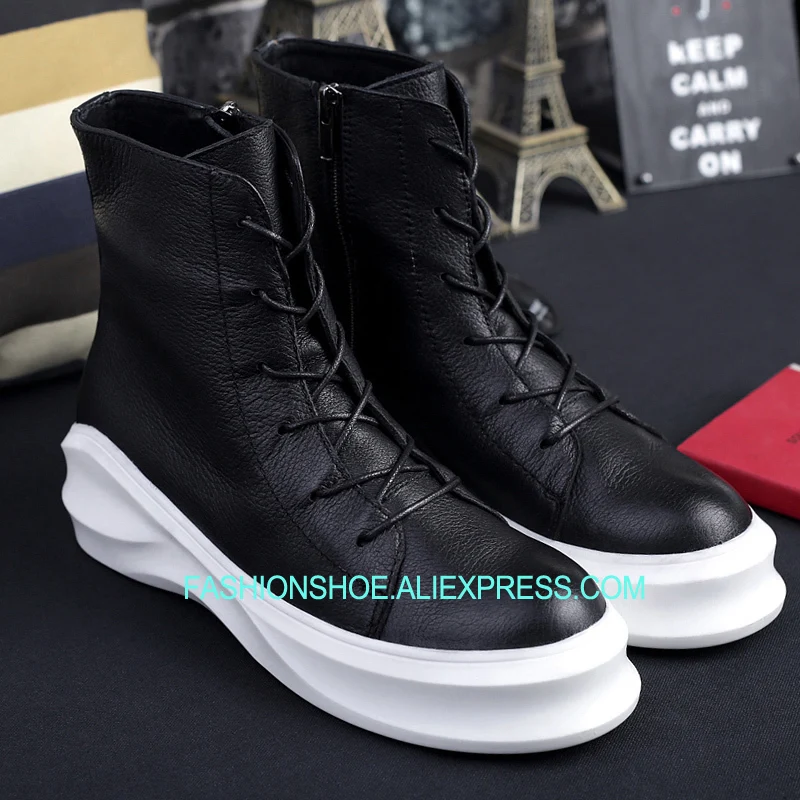 

Punk Style Black White Short Boots High platform Loose Boot for men Leisure Shoes Hot 2019 Hot Western Boot Size euro 45