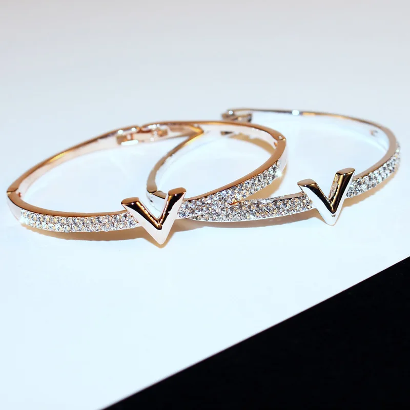 Простой ювелирный браслет с буквенным дизайном из розового золота и белого цвета для женщин и девушек