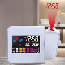 Черный цифровой проекции часы-будильник с подсветкой светодиодный дисплей Температура Цвет погода отчет Wake Up часы проектора F