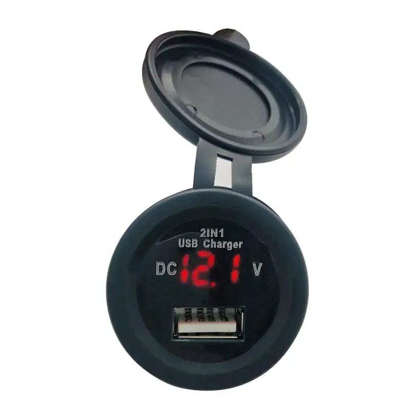 

12-24V Car Charger Panel USB Port Water-resistant Car Voltage Display for Car Marine RV Caravan - Red Light Black
